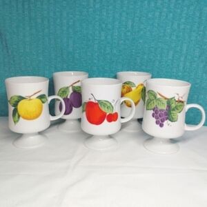 Vintage Fruit Mugs Seyei Japan Fine China Cups Footed Porcelain Coffee Tea